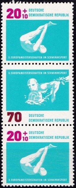 Se-tenant, Various water sports, Germany, Democratic Republic,  , Aquatic Sports, Sports, Swimming, Water, Water-polo