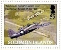 Stamp, Cactus Air Force in action, Solomon Islands,  , Air Forces, Aircraft, Anniversaries and Jubilees, Second World War