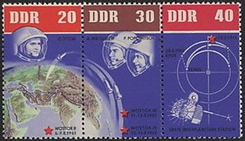 Se-tenant, Space, Germany, Democratic Republic,  , Astronauts, Outer Space, Satellites, Space Traveling