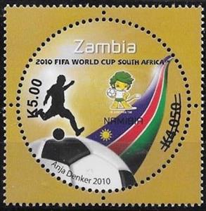 Stamp, Surcharge on FIFA World Cup 2010 Issue, Zambia,  , Flags, Football (Soccer)