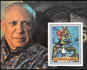 Souvenir Sheet, Seated Woman with Hat, by Pablo Picasso, Fujairah (Fujeira),  , Famous People, Paintings