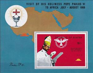 Souvenir Sheet, Pope Paul VI, Biafra,  , Christian, Maps, Popes