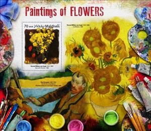 Souvenir Sheet, Vincent Willem van Gogh, Vase with Viscaria, 1886, Maldives,  , Paintings