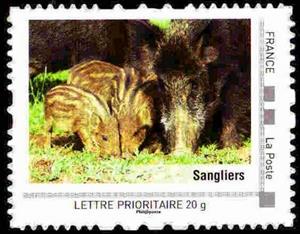 Stamp, Sangliers, France,  , Animals (Fauna), Mammals, Pigs