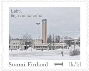 Stamp, Day of Stamps - Lahti, Bus Station, Finland,  , Buildings, Stations, Towers, Townscapes / City Views, Winter