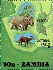 Stamp, Natural reserve, Zambia,  , Animals (Fauna), Environment Protection, Maps, National Parks
