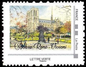 Stamp, Square Rene Viviani, France,  