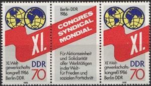 Gutter Pairs, Globe with red flags/Mottoe, Germany, Democratic Republic,  , Conferences, Flags, Globes, Labour Organisations