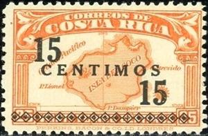 Stamp, Map of Cocos Island-overprinted, Costa Rica,  , Islands, Maps