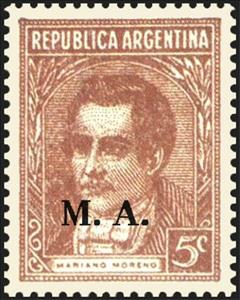 Stamp, Mariano Moreno (1778-1811), ovpt. "M.A.", Argentina,  , Authors, Famous People, Politicians
