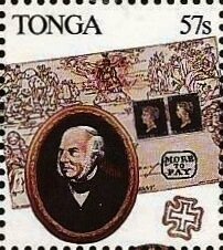 Stamp, Sir Rowland Hill and penny blacks, Tonga,  