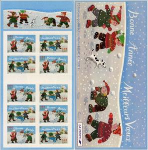 Booklet, Happy New Year (self-adhesive), France,  , Christmas, Feasts, New Year, Snow, Snowmen, Special Occasions, Winter