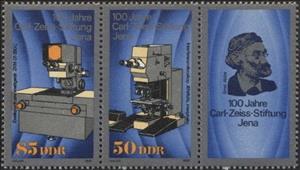 Se-tenant, Tenant of optical instruments, Germany, Democratic Republic,  , Anniversaries and Jubilees, Microscopes, Tools