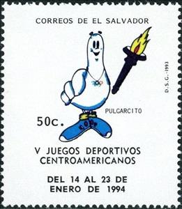 Stamp, Mascot "Pulgarcito", torch, El Salvador,  , Sports
