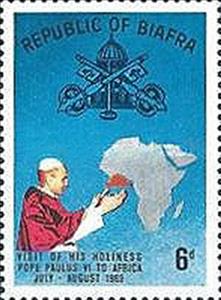 Stamp, The keys of St. Peter; Pope Paul VI and map of Africa, Biafra,  , Keys, Maps, Popes