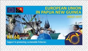 Stamp, Support to promoting sustainable fisheries, Papua New Guinea,  , Anniversaries and Jubilees, Diplomacy, Flags, Ships
