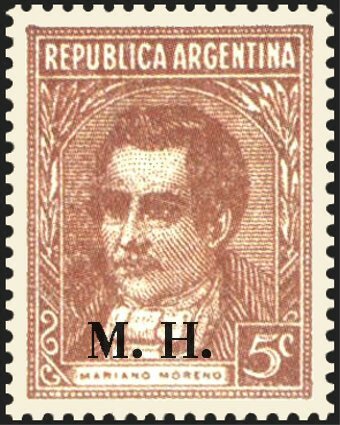 Mariano Moreno (1778-1811), ovpt. "M.H."