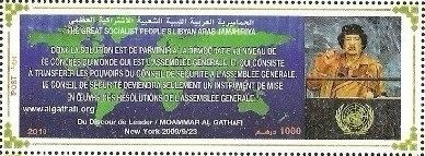 Gaddafi's Speech to the UN - French Inscription