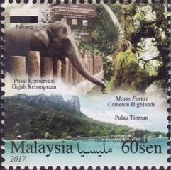 Stamp, Views of Pahang, Malaysia,  , Elephants, Landscapes, Tourism