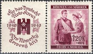 Stamp, Red Cross nurse with wounded, Bohemia and Moravia,  , Healthcare, Red Cross and Red Crescent