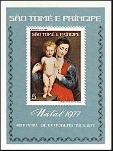 Souvenir Sheet, "Virgin and Child", by P. P. Rubens, São Tomé and Príncipe,  , Christmas, Paintings