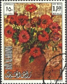 Stamp, Red Vase, Ras al Khaimah,  , Flowers, Paintings