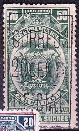 Stamp, Fiscal Stamp Surcharged, Ecuador,  , Coats of Arms