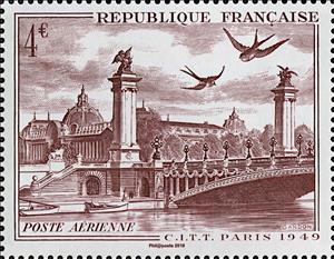 Stamp, Alexander III Bridge and Grand Palace, France,  
