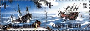 Se-tenant, Oxford 1675 and Santa Yaga 1780, Belize,  , Sailing Ships, Ships