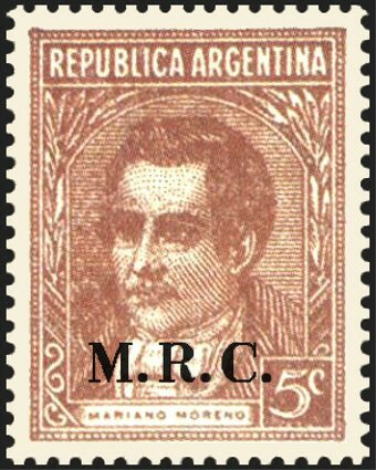 Mariano Moreno (1778-1811), ovpt. "M.R.C."