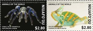 Se-tenant, Tarantula & Chameleon, Niuafo'ou,  , Animals (Fauna), Chameleons, Lizards, Reptiles, Spiders