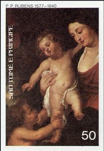 Stamp, "Virgin and Child", by P. P. Rubens, São Tomé and Príncipe,  , Christmas, Paintings