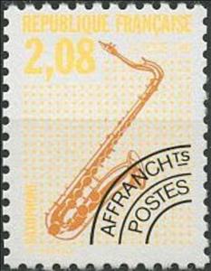 Stamp, The saxophone, France,  , Music, Musical Instruments