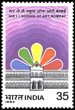 Stamp, 125th Anniv Sir J. J. School of Art, Bombay, India,  , Buildings