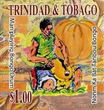 Stamp, Man Playing Bongo Drums, Trinidad and Tobago,  , Musical Instruments, Traditions