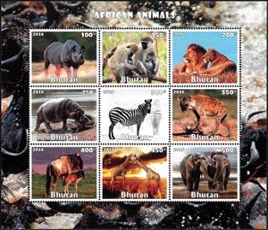Mini Sheet, African Animals, Cinderellas,  , Animals (Fauna), Crocodiles, Hippopotamuses, Лев, Mammals, Monkeys, Rhinoceroses, Zebras