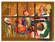 Stamp, Scenes from Charles Dickens' "A Christmas Carol", Alderney,  , Christmas, Literature