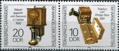 Se-tenant, Se-tenant of old phones, Germany, Democratic Republic,  , Telephones