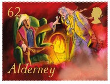 Stamp, Scenes from Charles Dickens' "A Christmas Carol", Alderney,  , Christmas, Literature