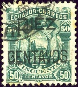 Stamp, Eagle & Arms Surcharged, Ecuador,  , Coats of Arms