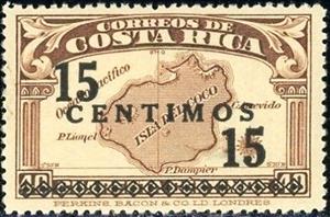 Stamp, Map of Cocos Island-overprinted, Costa Rica,  , Islands, Maps