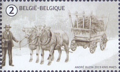 Stamp, Cattle Pulling Cart, Belgium,  , Animals (Fauna), Cattle, Mammals
