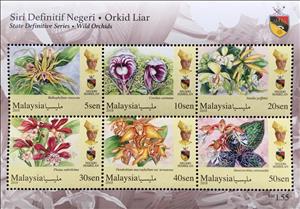 Mini Sheet, Orchids of Malaysia, Federal Malay States,  , Orchids, Plants (Flora)