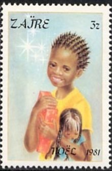 Stamp, Girl with doll Christmas present, Zaire,  , Christmas