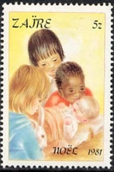 Stamp, Group of children,, Zaire,  , Christmas