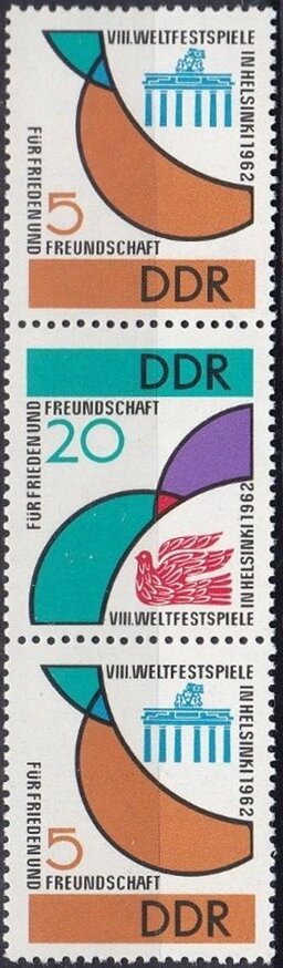 Se-tenant, Games emblem, Germany, Democratic Republic,  , Gates, Peace Doves, Stylized Animals, Symbols