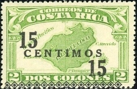 Stamp, Map of Cocos Island-overprinted, Costa Rica,  , Islands, Maps