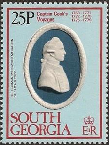 Stamp, Captain Cook's Voyages: The Flaxman (Medaillon of Cpt. Cook), Falkland Islands, Dependencies,  , Expeditions, Explorers