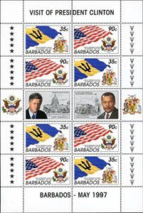 Mini Sheet, Pair, Barbados' and US' flags and arms, Barbados,  , Famous People, Flags, Heads of State, Politicians
