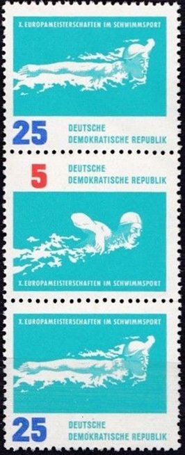 Se-tenant, Various water sports, Germany, Democratic Republic,  , Aquatic Sports, Sports, Swimming, Water